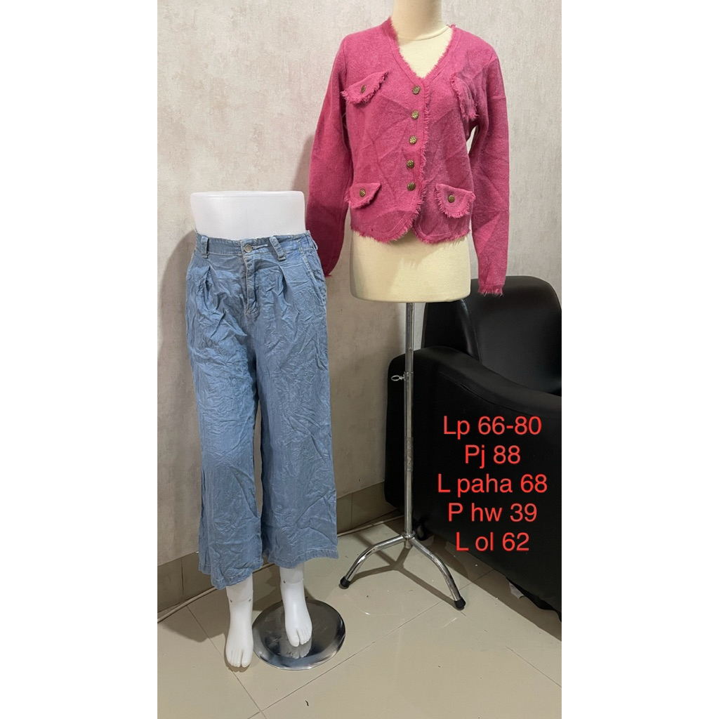 Zara cropped culotte denim pants celana jeans highwaist kulot size S