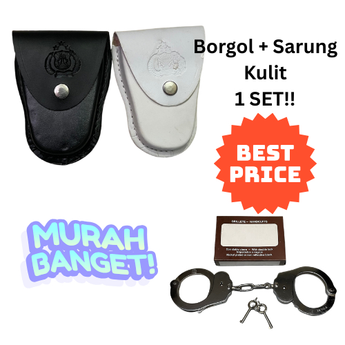 Borgol Tangan Cokelat + Sarung Kulit 1 set - Handcuffs Original - Handcuff - Borgol + Sarung Lengkap