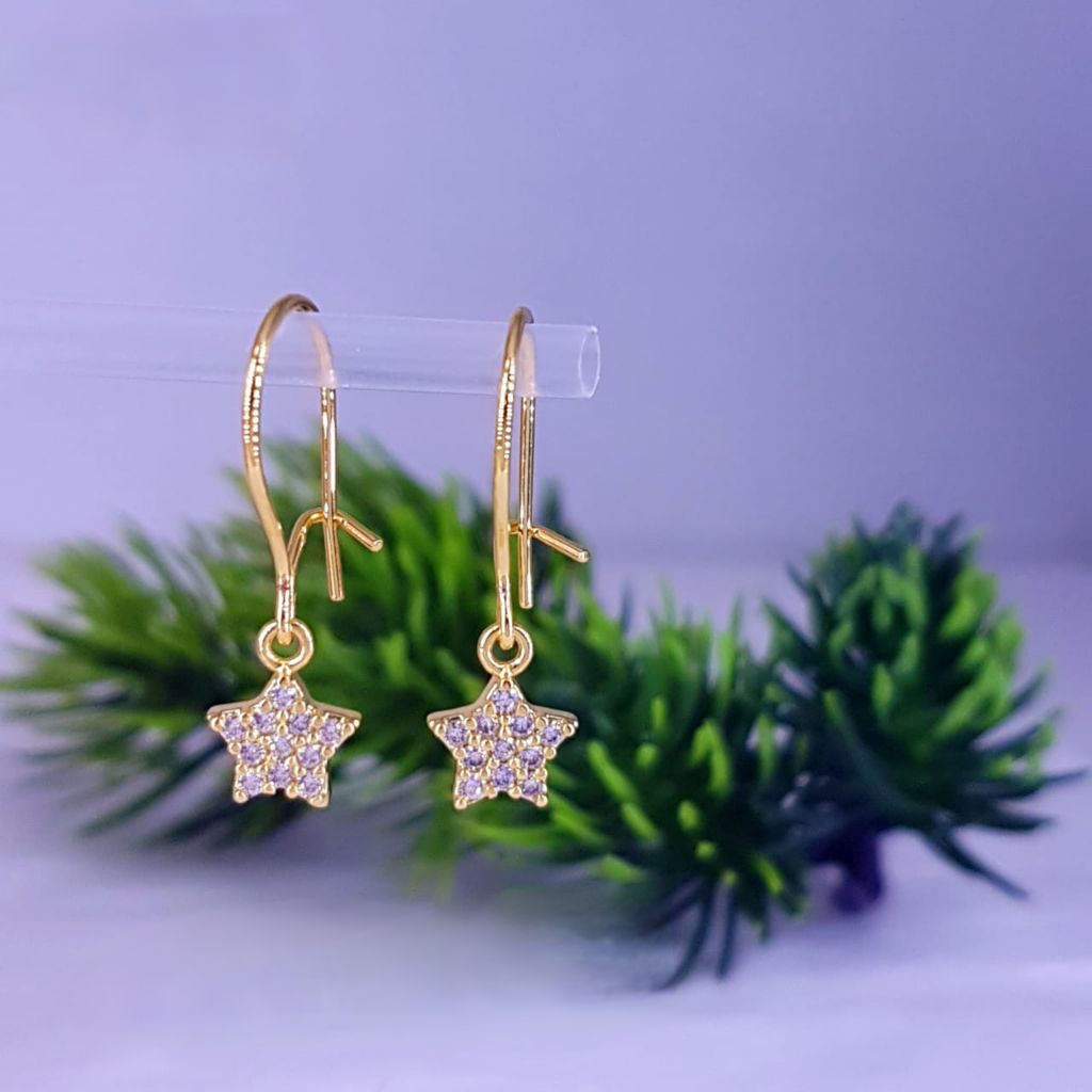 Anting bintang juntai lapis emas