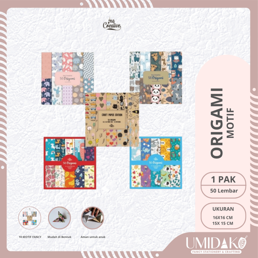 

[UMIDAKO] ORIGAMI INA CREATIVE | KERTAS LIPAT MOTIF LUCU CRAFT PAPER EDITION / ORIGAMI MOTIF