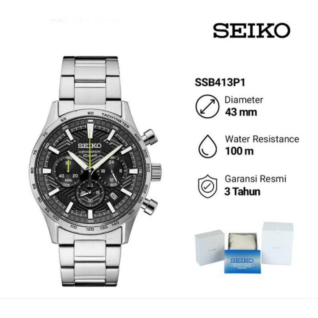 Seiko Chronograph SSB413P1 Discover More Jam Tangan Pria Original