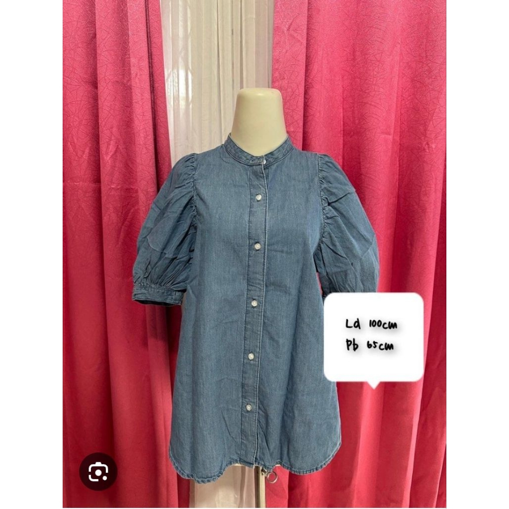 Kemeja Denim Atasan Wanita gu