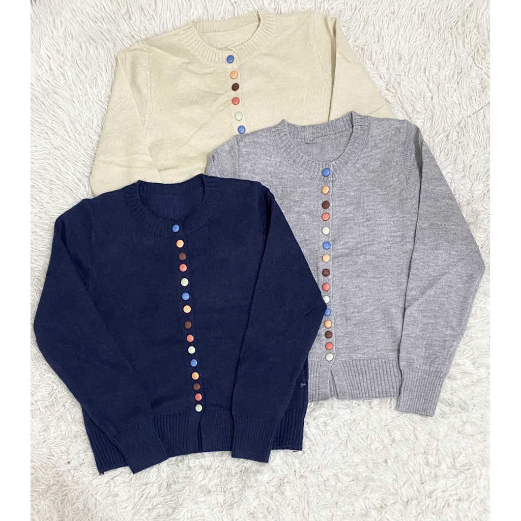 Cardigan Rajut Kancing Warna Warni-Atasan wanita