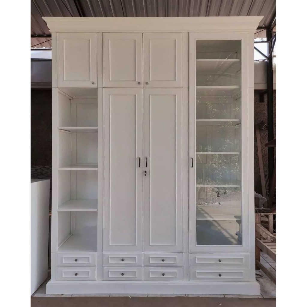Lemari Pakain dan Tas 4 Pintu Kayu Jati Asli