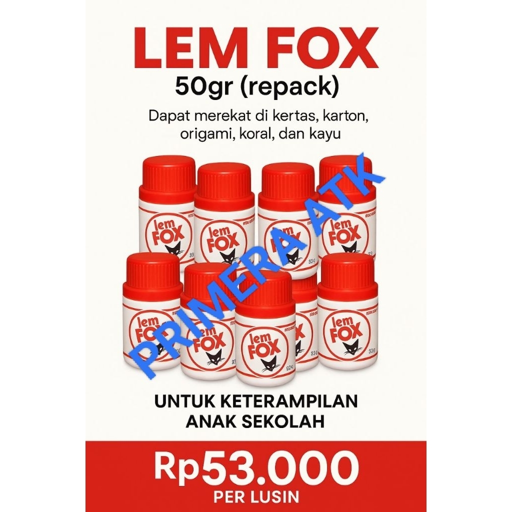 

LEM FOX PUTIH 50gr Original Repackaged (6 pcs) / LEM KERTAS / LEM KERAJINAN / LEM SEKOLAH / LEM KETERAMPILAN