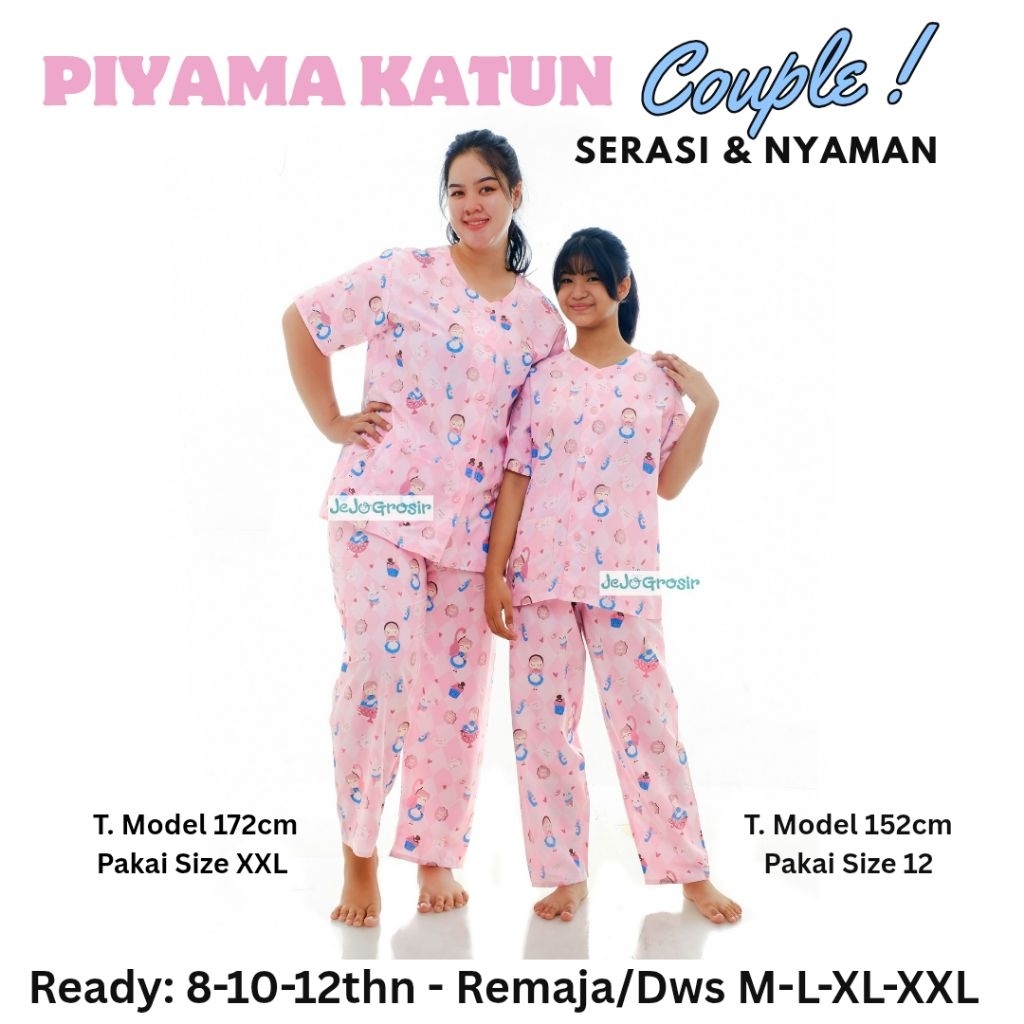 piyama couple mom kids premium cotton one set baju tidur wanita anak remaja Alice in Wonderland