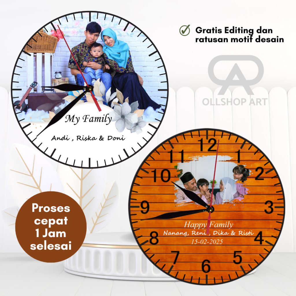 Jam Dinding Kayu Custom Unik Keluarga Wedding HBD Dan Wisuda