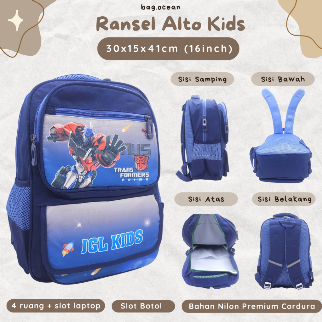 TAS ANAK ALTO MOTIF OPTIMUS PRIME BAHAN NILON CORDURA RINGAN KUAT ANTI AIR 4 RUANG 16 INCHI MURAH OR