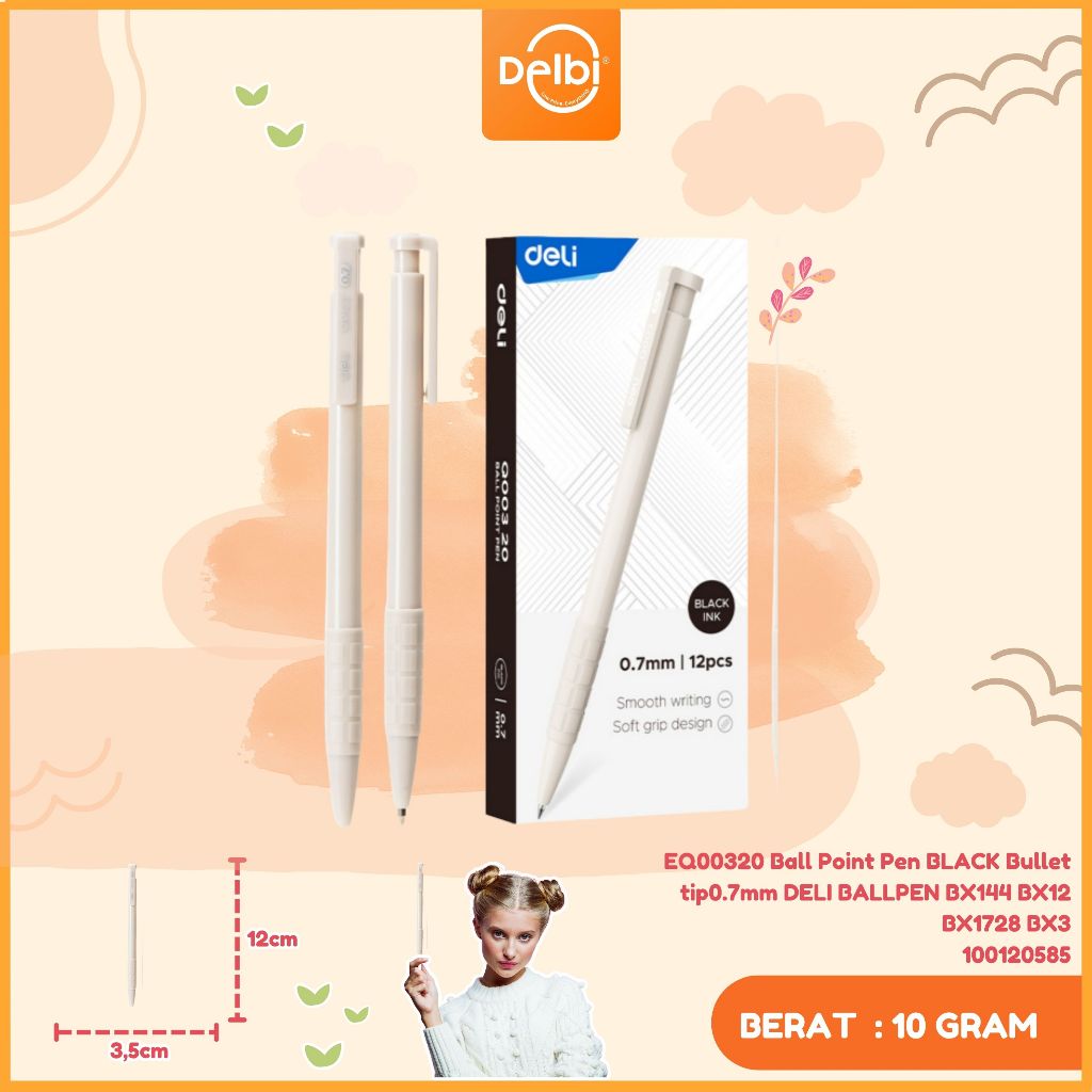 

EQ00320 Ball Point Pen BLACK Bullet tip0.7mm DELI BALLPEN