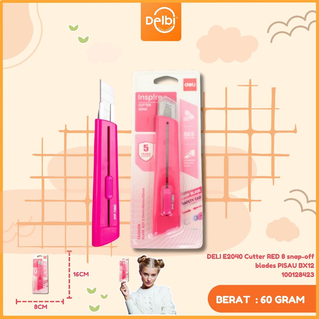 

DELI E2040 Cutter RED 8 snap-off blades PISAU
