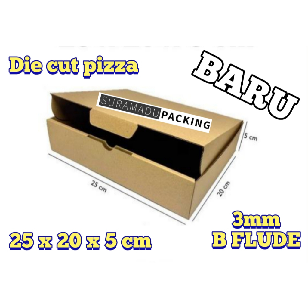 

Die cut pizza Kardus box karton packing 25x20x5 cm Packing Polos dan Tebal 3mm B FLUDE