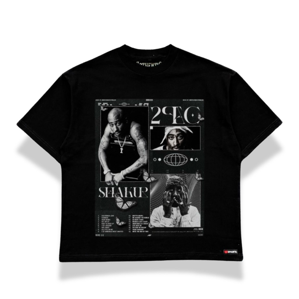 Kaos Boxy Fit Oversize Atasan pria Dan Wanita Cotton 20s Tupac Black - Zothentic