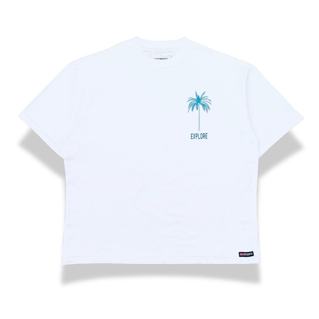 Zothentic - Baju Kaos Boxy Pria Oversize Unisex Cotton 24s Gms 200 - Palm White Zothentic