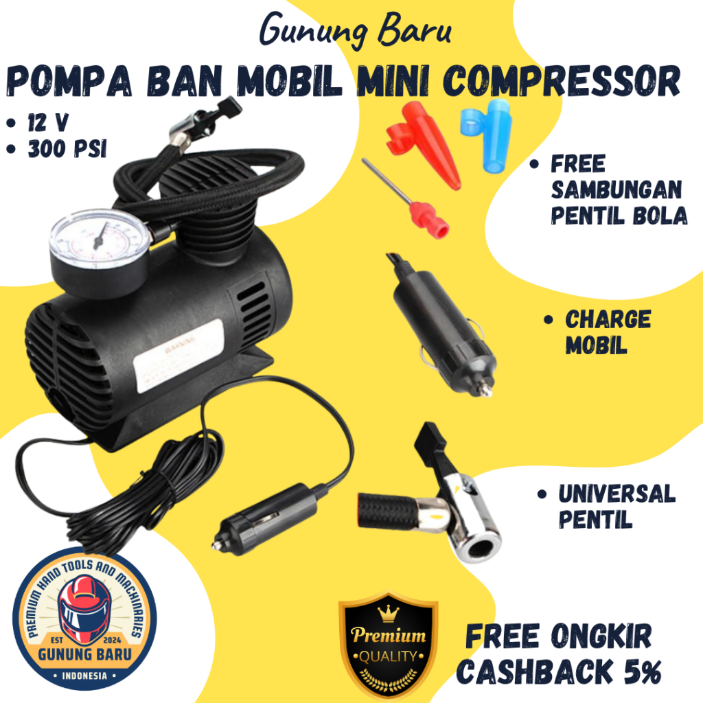 Pompa Ban Mobil Mini Compressor Otomatis Premium