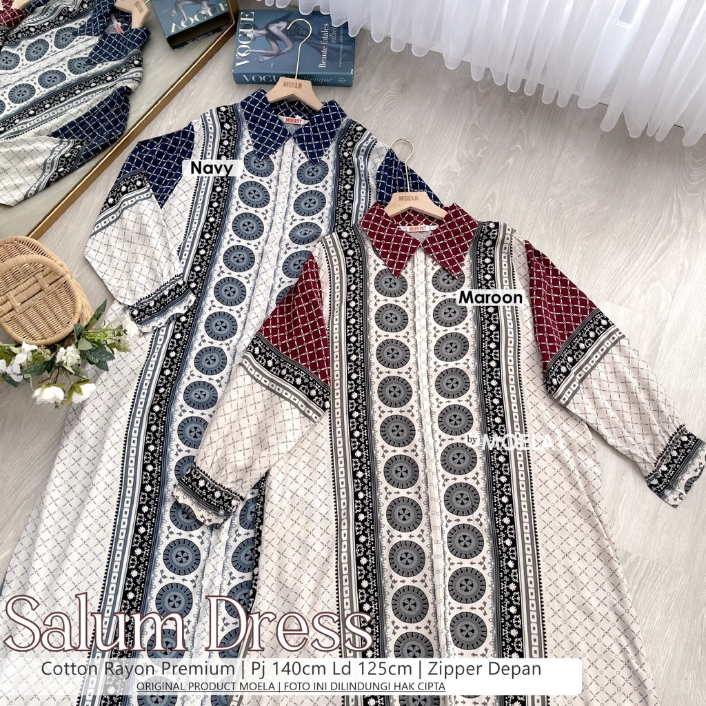 MOELA DRESS MOTIF LD 125 cm SALUM DRESS COTTON RAYON PREMIUM GAMIS MOTIF JUMBO ZIPPER DEPAN ORIGINAL