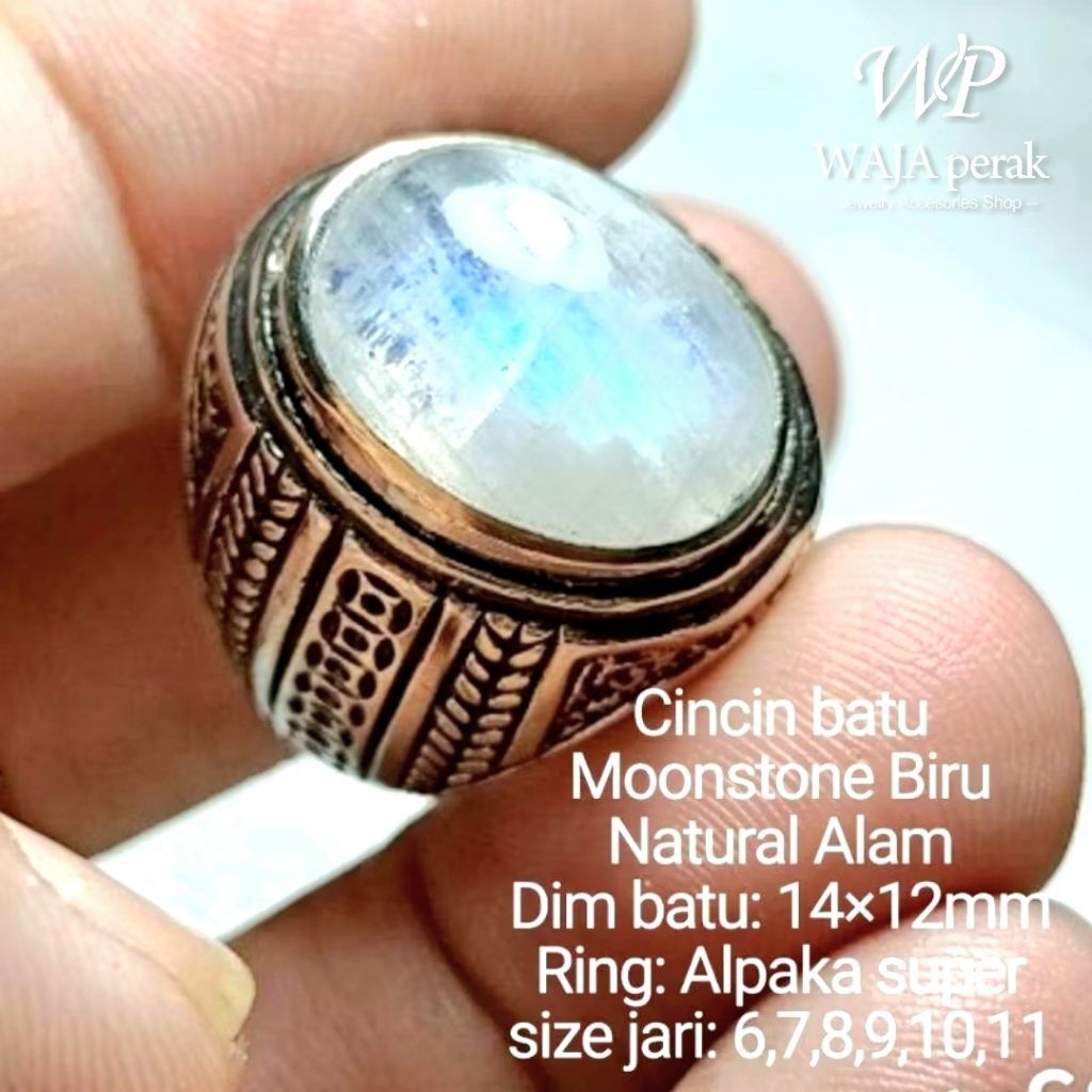 CINCIN BATU BIDURI BULAN MOONSTONE BIRU NATURAL ALAM 100% ASLI