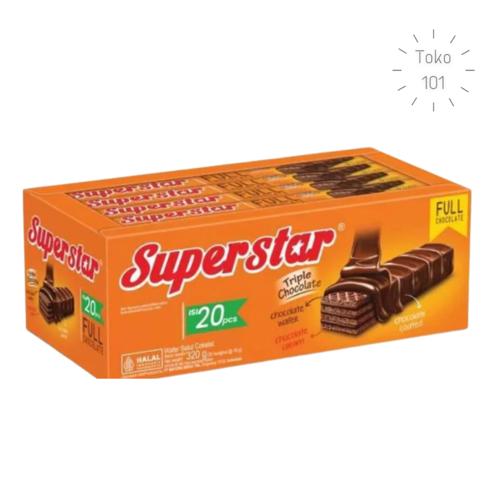 

Wafer SuperStar Triple Chocolate Snack Mini 1 Box isi 20pcs