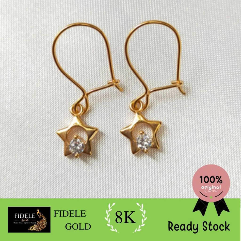 Anting desi emas muda wanita 8k anting bintang permata