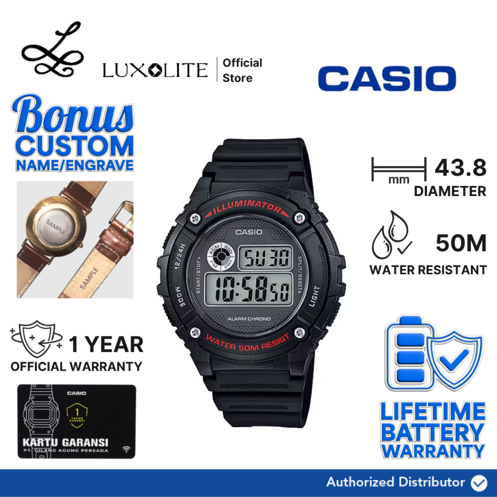 [Luxolite] CASIO Jam Tangan Pria Digital W-216H-1AVDF/W-216H-1AV/W-216H-1A Black Resin Strap