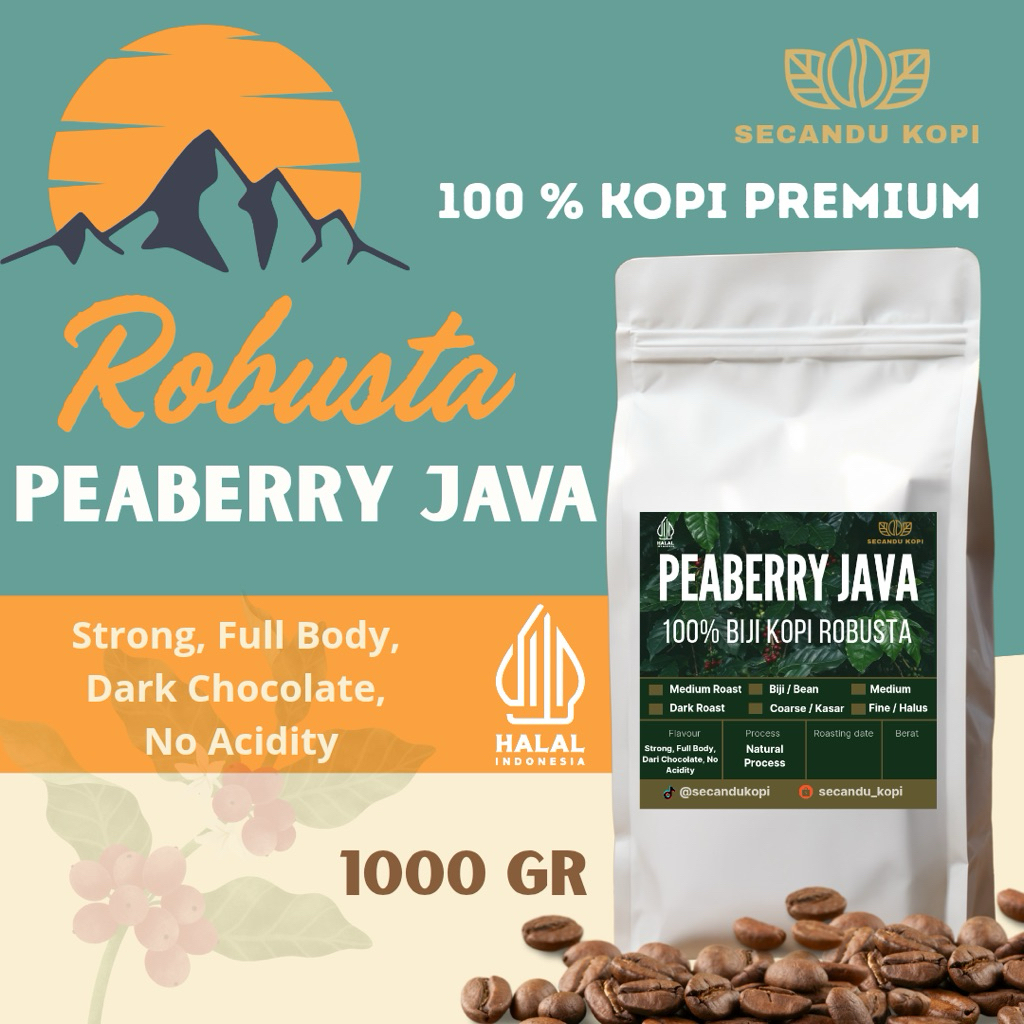

Kopi Peaberry Java Premium 1000gr - Dark Roast Natural Process