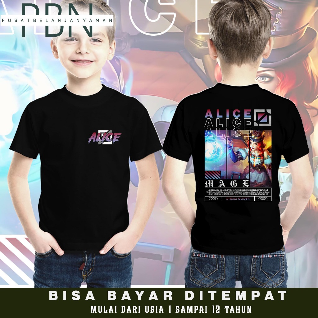 Kaos Hero Mobile Legend - Kaos Anak Atasan Katun Sablon - Kaos Anak Hero ML - Kaos Hero ML Alice - B