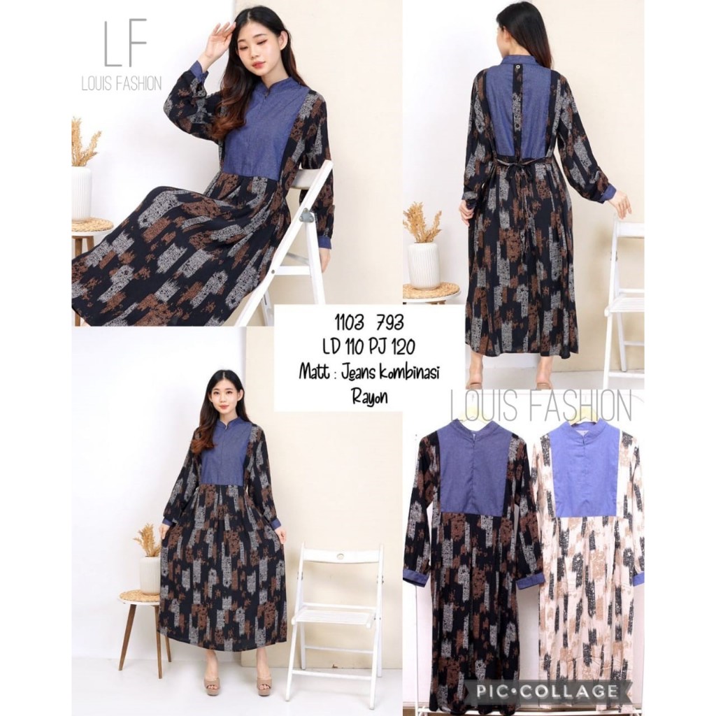 midi dress jeans kombinasi rayon