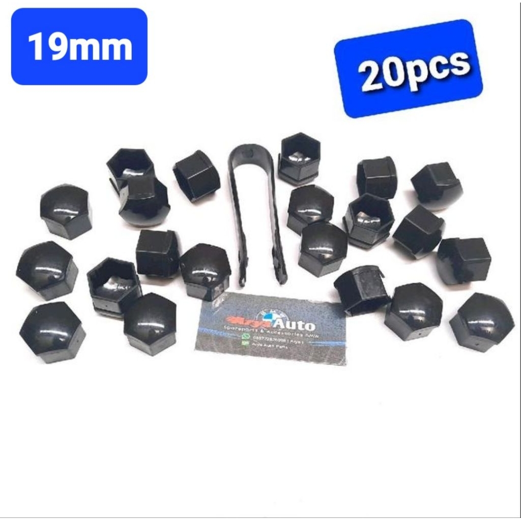 cover tutup baut roda MOBIL HITAM 19mm 20pcs + klip pembuka Universal