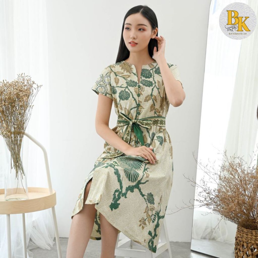 IJO 303 - Dress Batik Wanita / Terusan Batik Modern Hijau