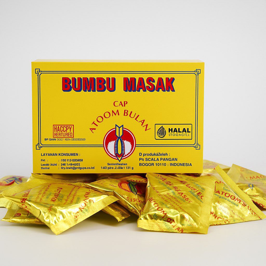 

bumbu masak, cap atoom bulan, penyedap rasa, halal, gurih, masakan