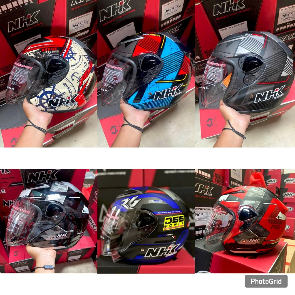 HELM NHK R6 PIGMENT PIGMEN PINK FLUO HALF FACE MOTIF R-6 R 6 BANYAK MOTIF CUBE/NAUTICAL/RALLY