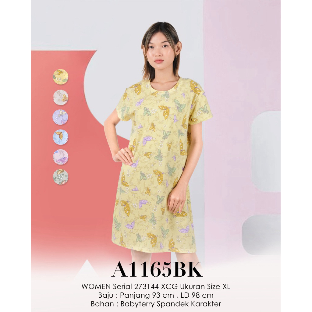 LEMONE DRESS PENDEK DASTER PENDEK BABYTERRY WANITA CASUAL 1165BK santai daster rumahan