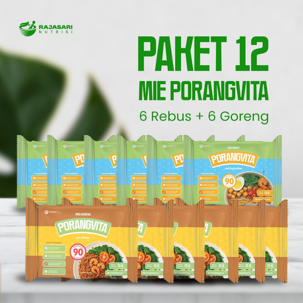 

Rajasari Nutrisi Mie Porangvita Rasa Mie Goreng Original & Ayam Bawang Paket 12 [6 Rebus 6 Goreng]