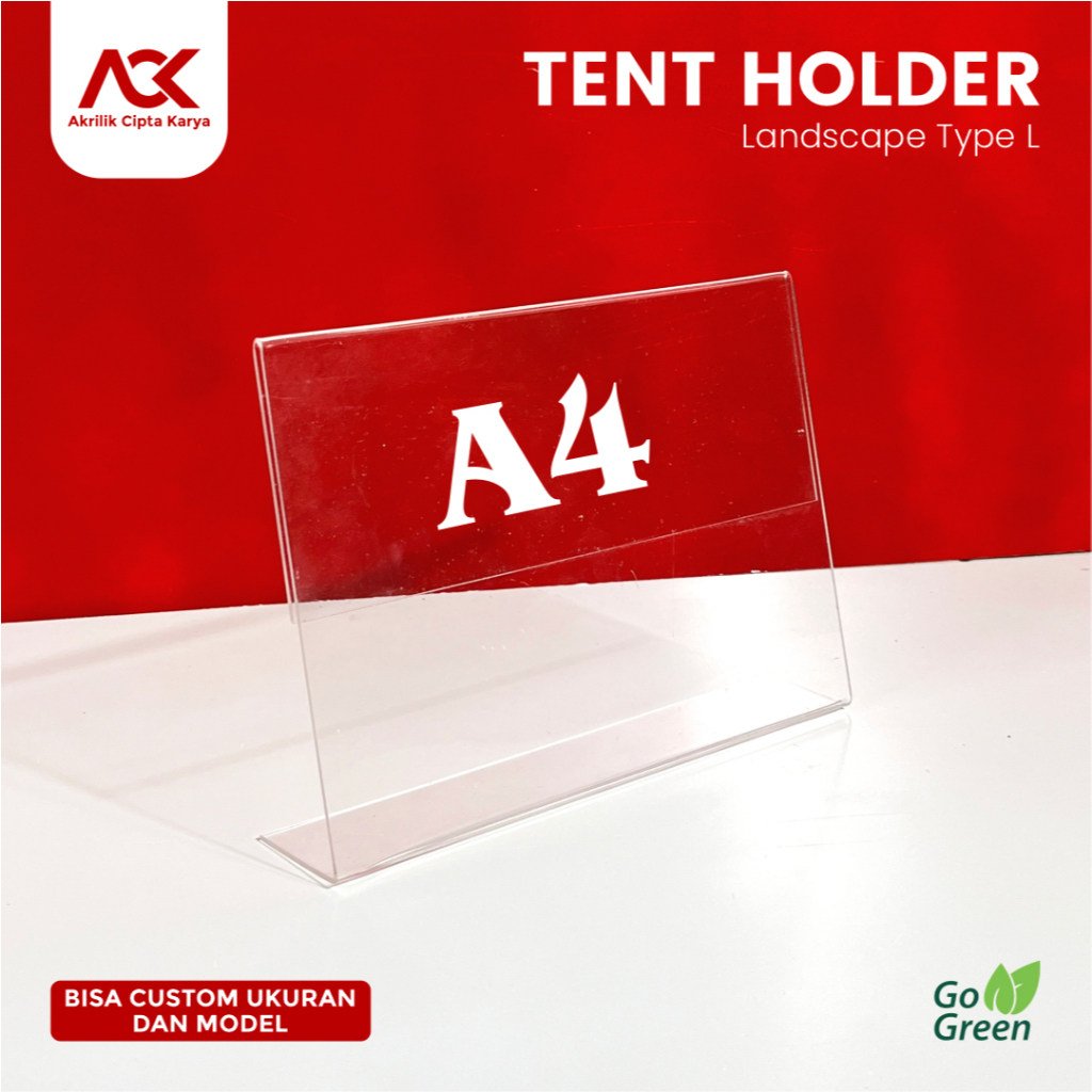 Tempat Brosur Meja Akrilik A4 L Type / Acrylic Tent Card Holder A4 Landscape / A4 L Type Landscape