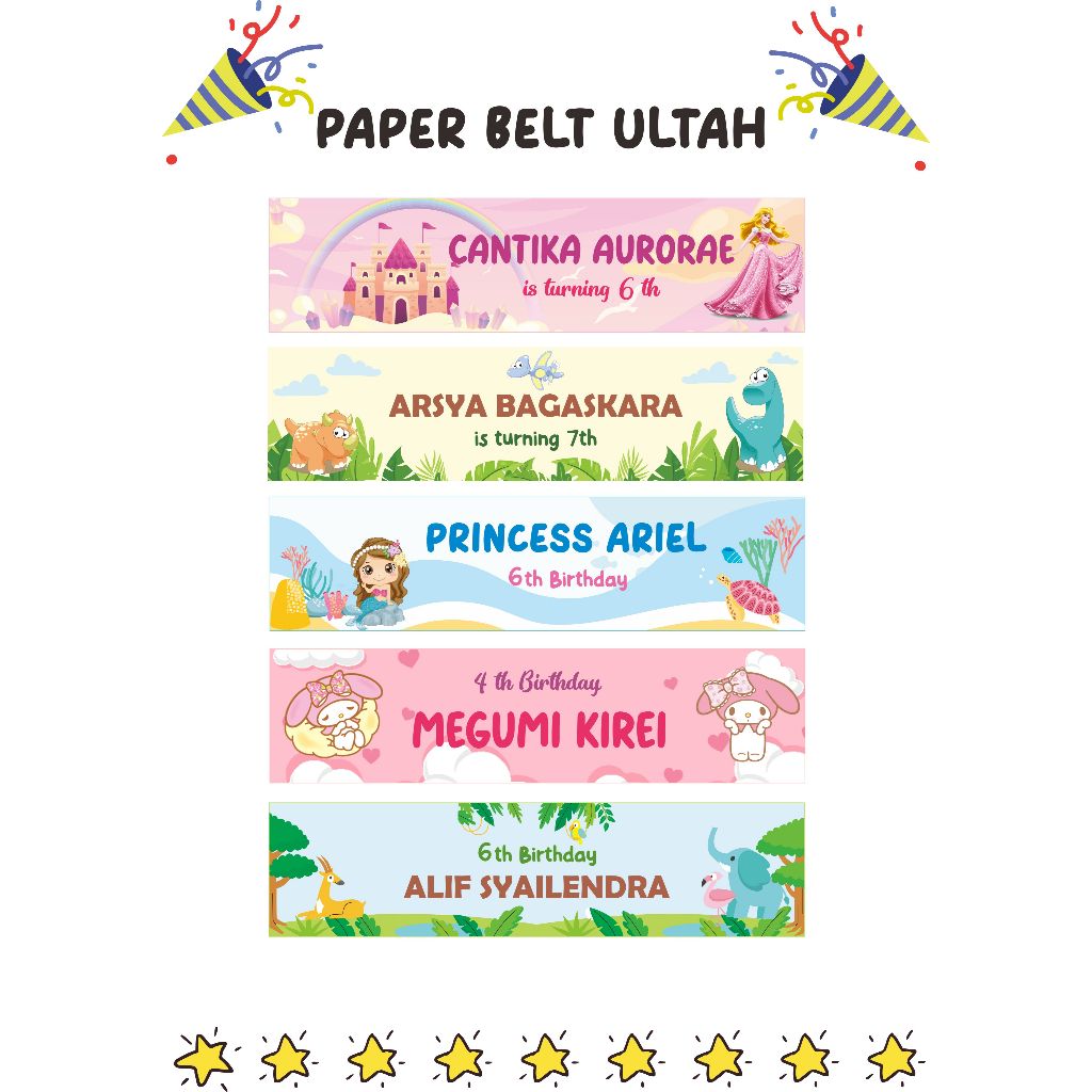 

Paper Belt Ultah Ulang Tahun Anak - Paper Sleeve Happy Birthday - Label Box Bento Nasi Kotak Nasi Kuning - Paper Belt Ultah Custom