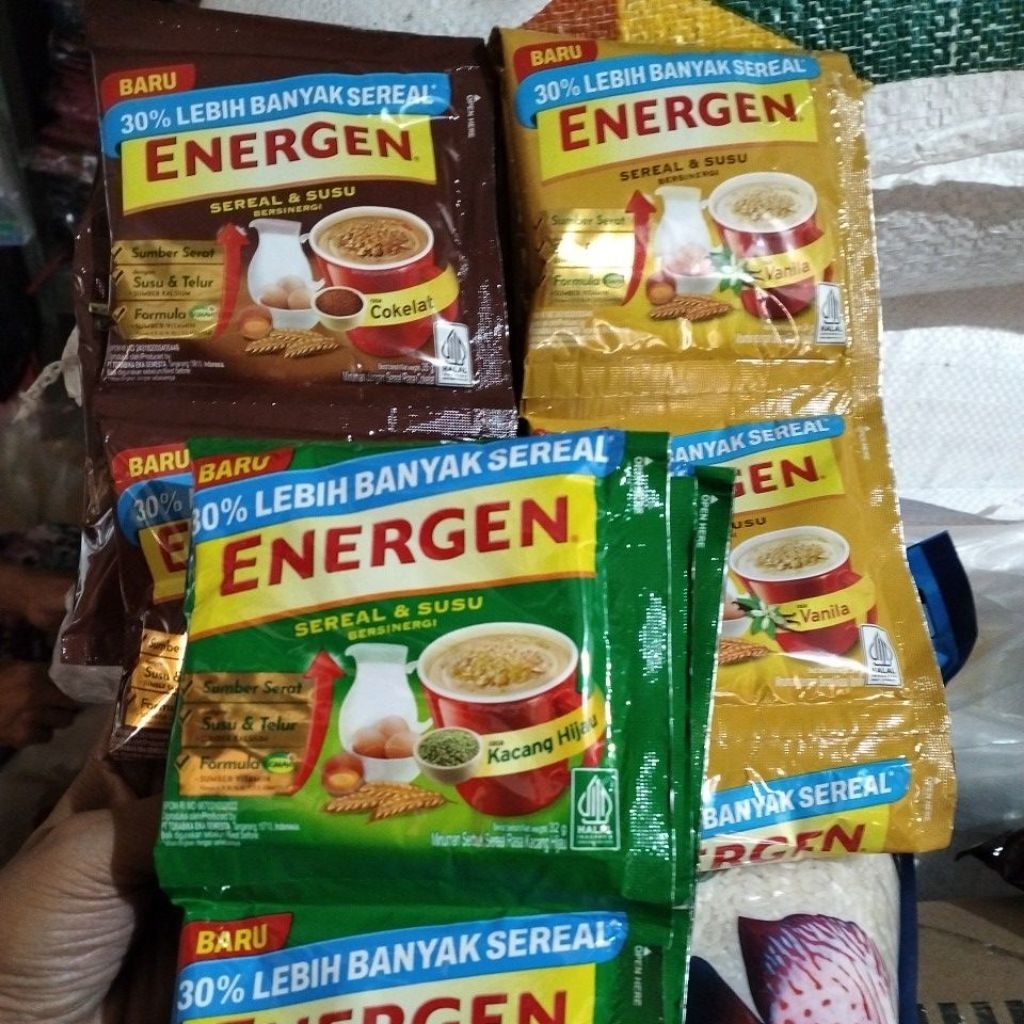 

Energen sereal rentang isi 10 saset rasa kacang hijau/vanila/coklat