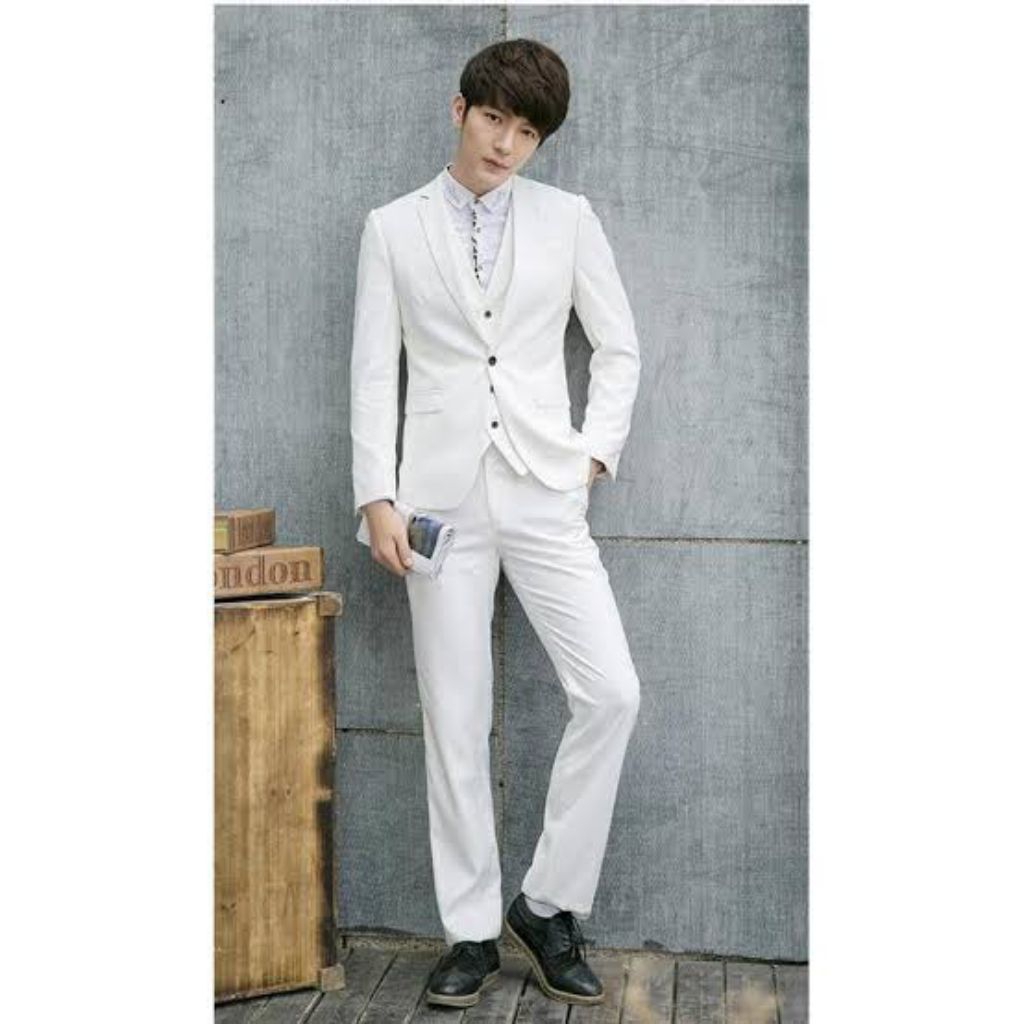 Jas Pria Blazer Pria Warna Putih Jas Nikah Jas Wisuda Jas Formal Pria Slimfit