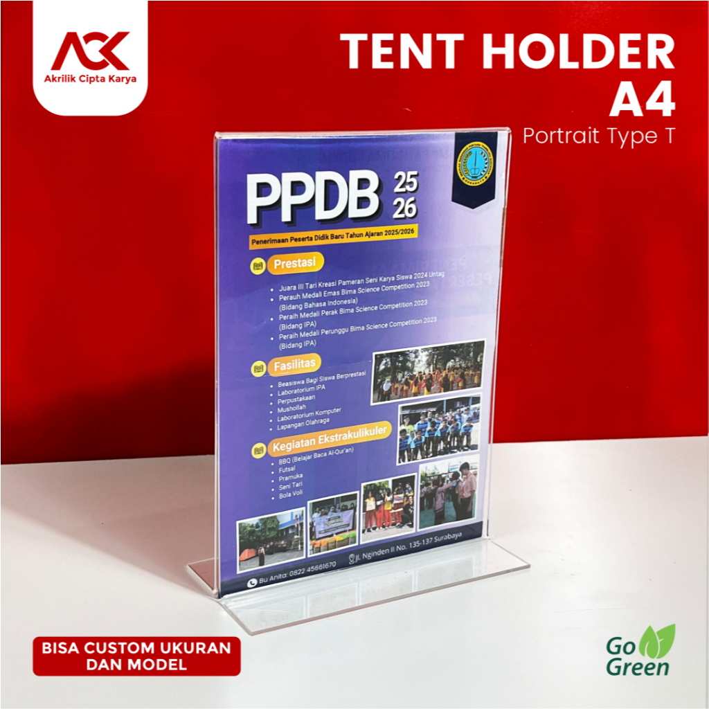 

Tempat Brosur Meja Akrilik A4 T Type / Acrylic Tent Card Holder A4 / A4 T Type 2 Sisi