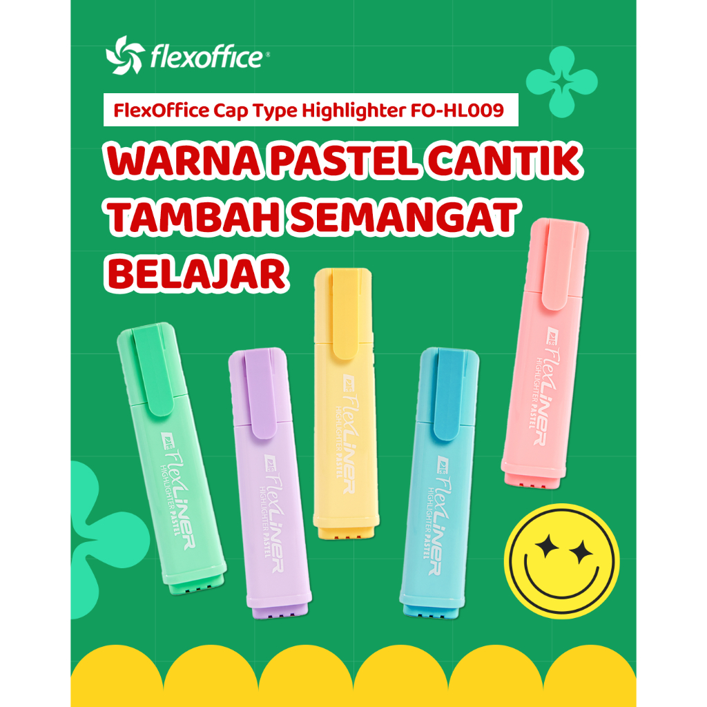 

FlexOffice Cap Type Highlighter FO-HL009 warna pastel stabilo pastel unik dua sisi
