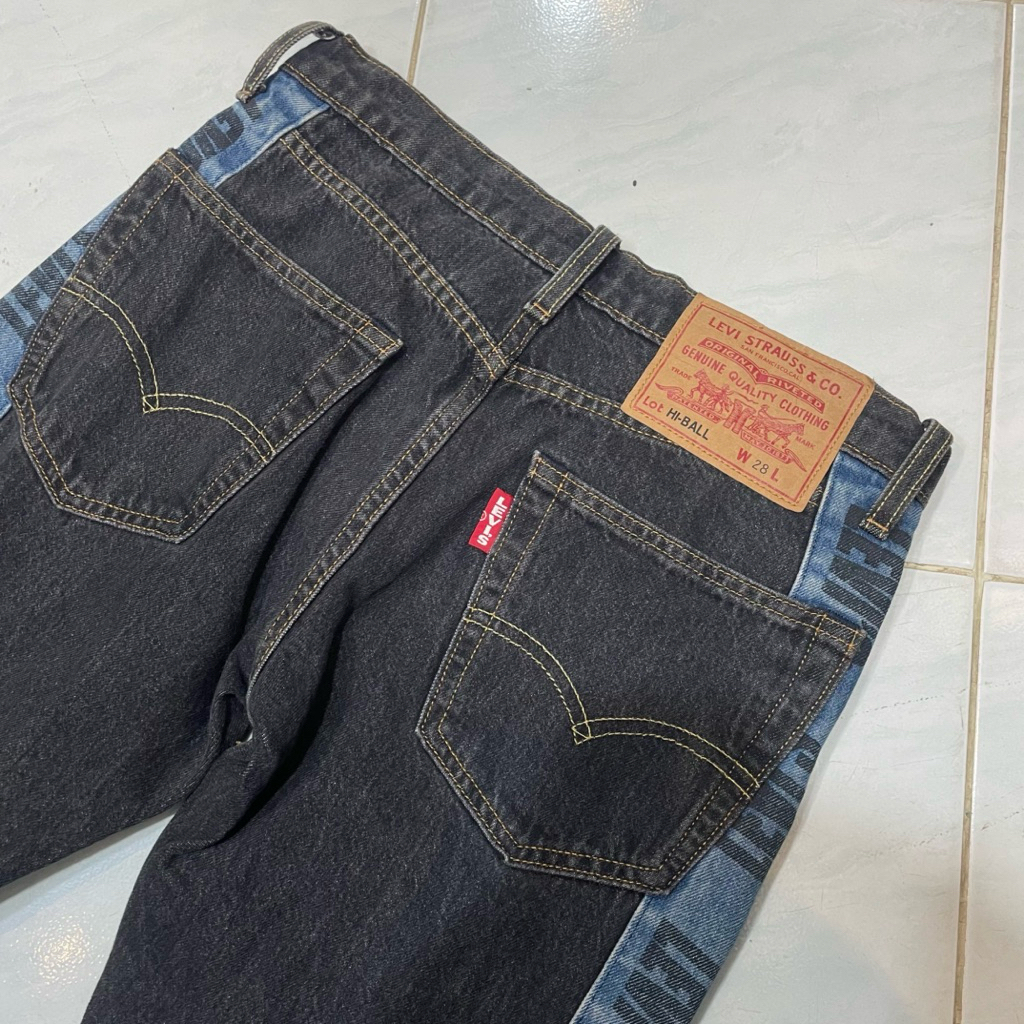 Celana Panjang Jeans Pria Levong Hi-Ball Roll Logo Stripe Rare Second Preloved Original