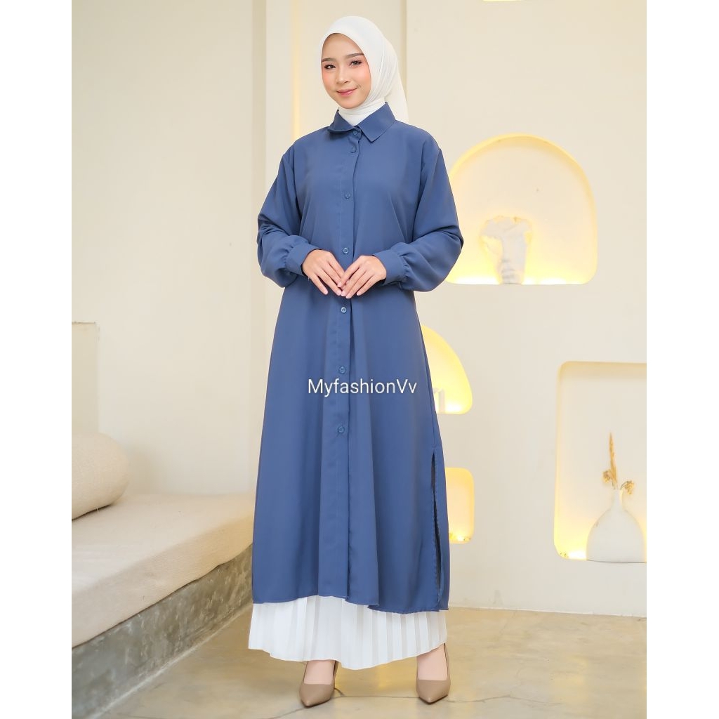 Long Tunik Panjang Polos Premium – Tunik Wanita Hijab Elegan Tali Belakang by Vivi
