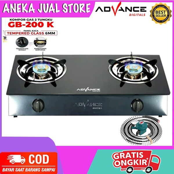 Kompor Gas Advance GB-200K Kompor Gas Kaca 2 Tungku Tempered Glass / ADVANCE GB100K Kompor Gas 1 Tun