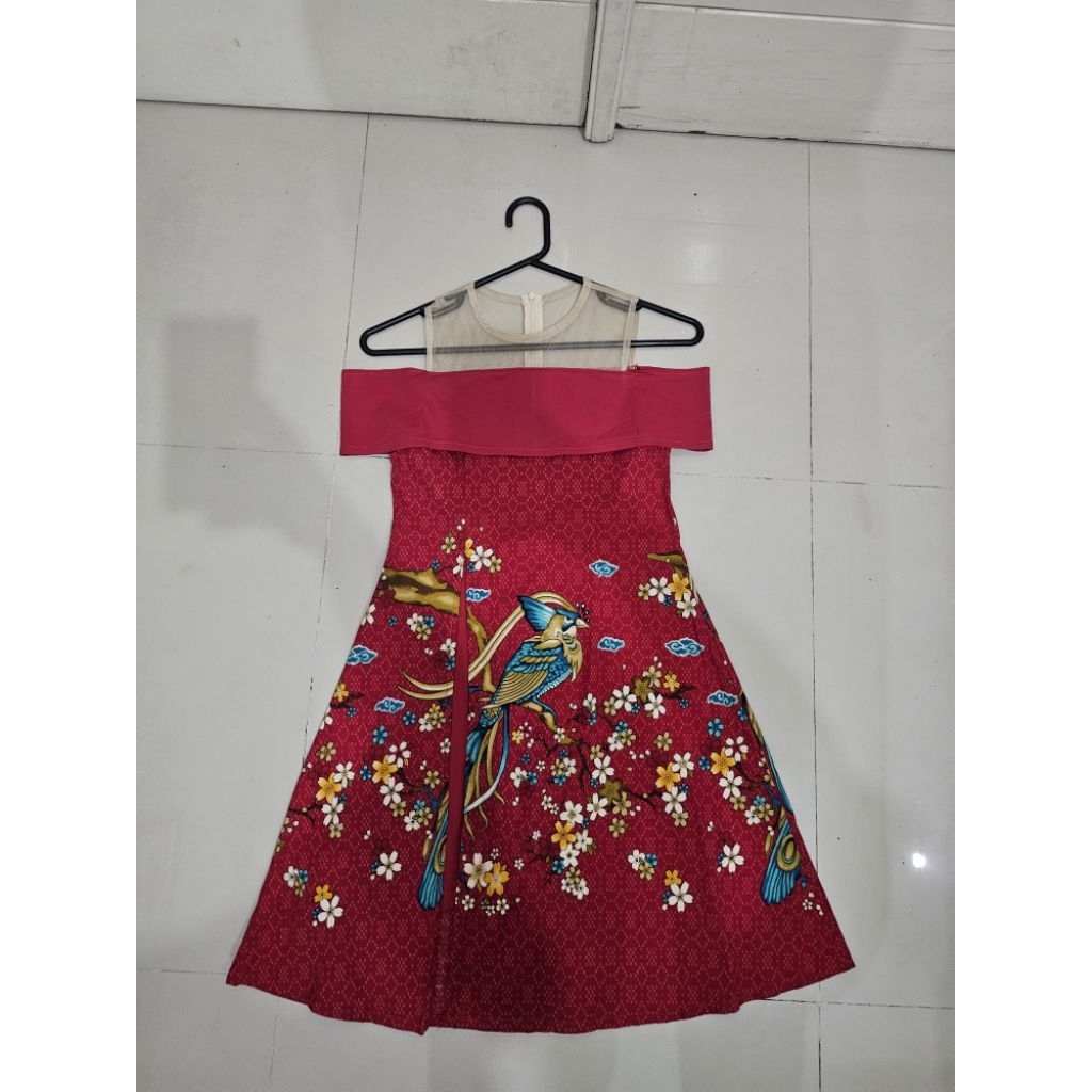 baju gaun batik merah buat remaja putri (preloved)