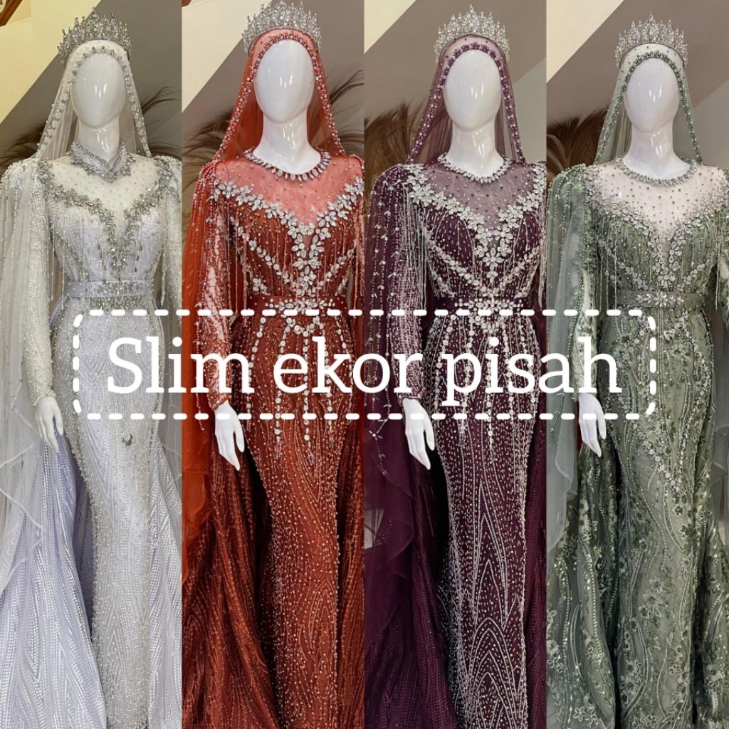 Gaun pengantin model slim ekor / Gaun pengantin slim / slim dress ekor / gaun ekor pisah / Slim dres