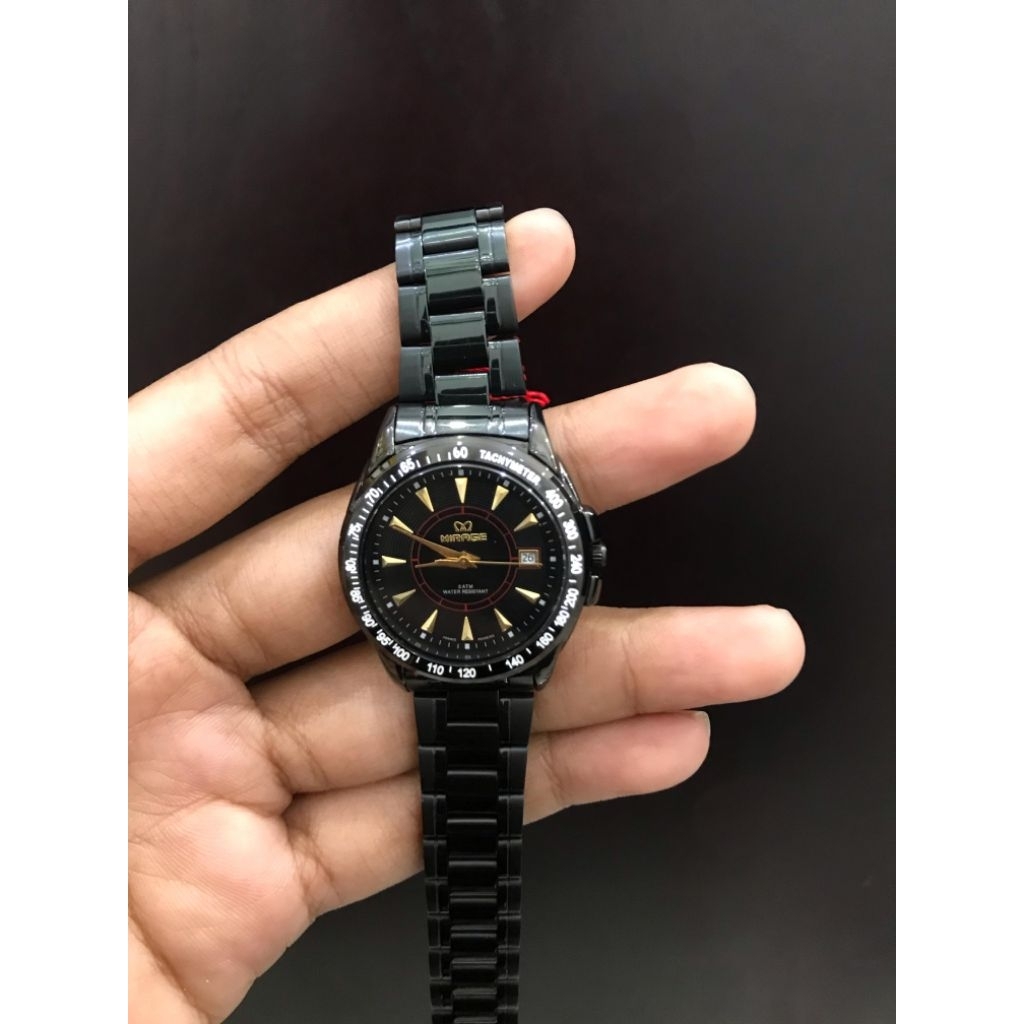 JAM TANGAN MIRAGE CEWEK RANTAI HITAM STAINLESS