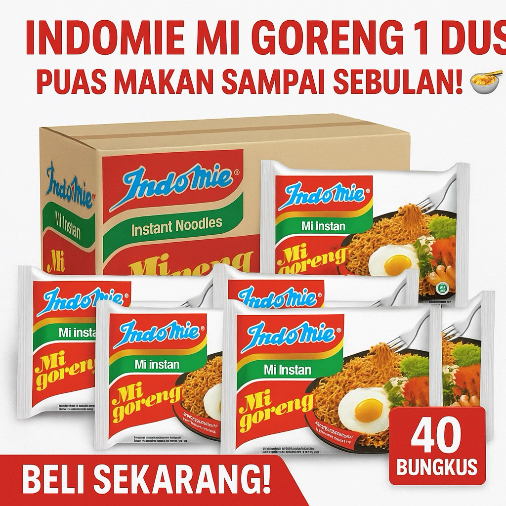 

INDOMIE MI GORENG 1 DUS (40 BUNGKUS) – Puas Makan Sebulan!
