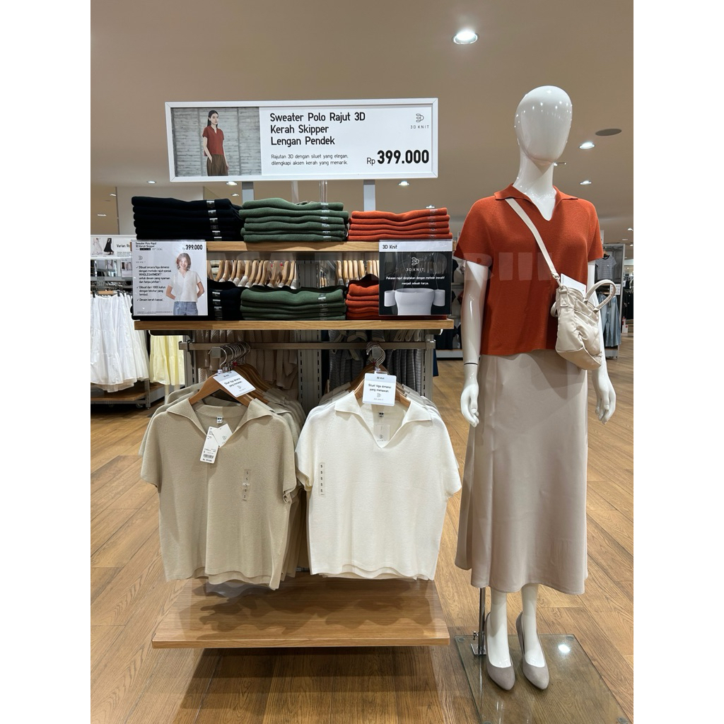 Sweater Polo Rajut 3D Kerah Skipper Lengan Pendek WOMEN UNIQLO