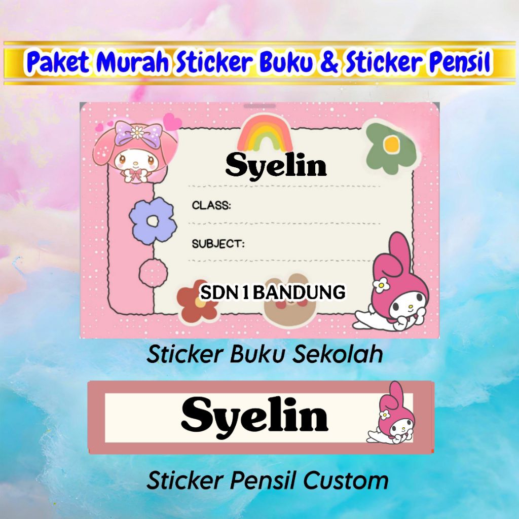 

PAKET MURAH LENGKAP STICKER BUKU + STICKER PENSIL CUSTOM MOTIF MY MELODY