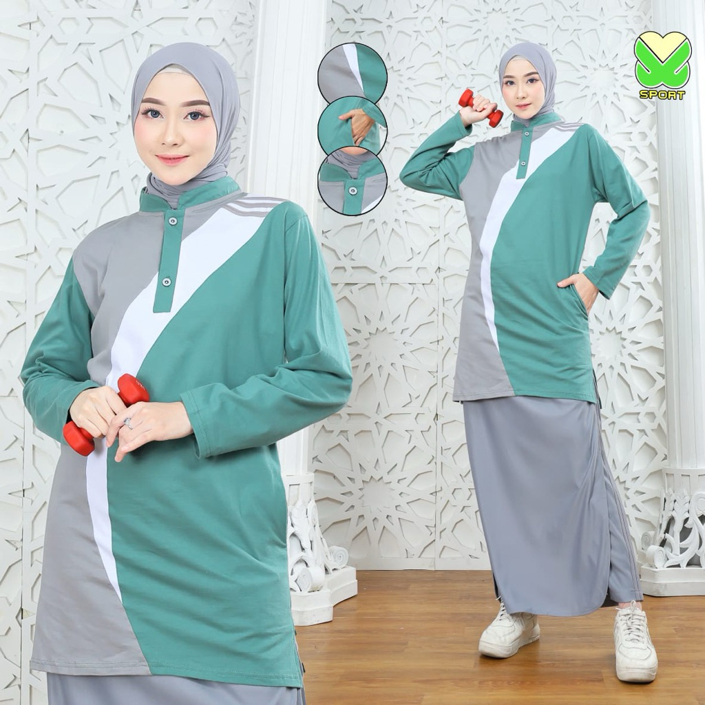stelan tunik muslimah rokcel/stelan senam rok celana/stelan baju olahraga senam muslimah