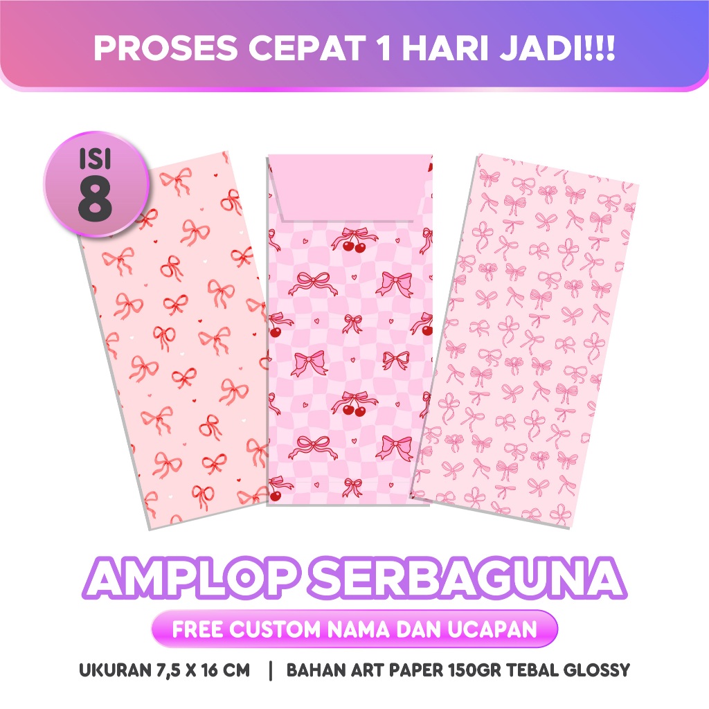 

(ISI 8 PCS) AMPLOP SERBAGUNA CUSTOM | Aesthetic Wedding Birthday Sumbangan Perusahaan | COQUETTE SET