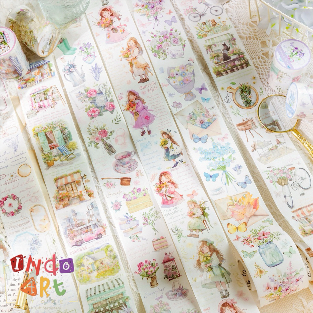

(IAS) Washi Tape Solatip Isolasi PET Journal Scrapbook Sticker Roll Vintage Scenery Cute Watercolour Girl Romantic Shop Flowers Frame Butterfly